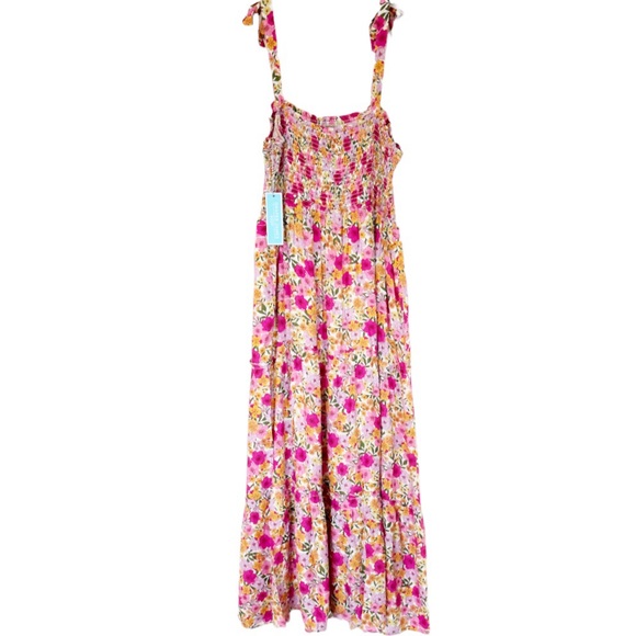 Draper James  Tie Shoulder Smocked  Bodice Tiered MAXI  Sundress - Picture 1 of 16